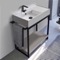 Console Sink Vanity With Ceramic Sink and Grey Oak Shelf